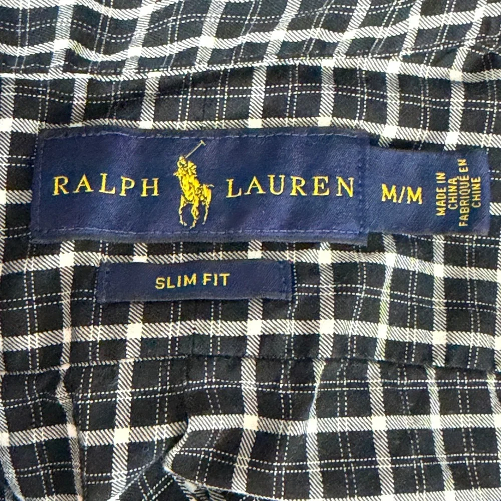 Polo Ralph Lauren Mens Medium Cotton Long Sleeve Button Down Shirt Black White